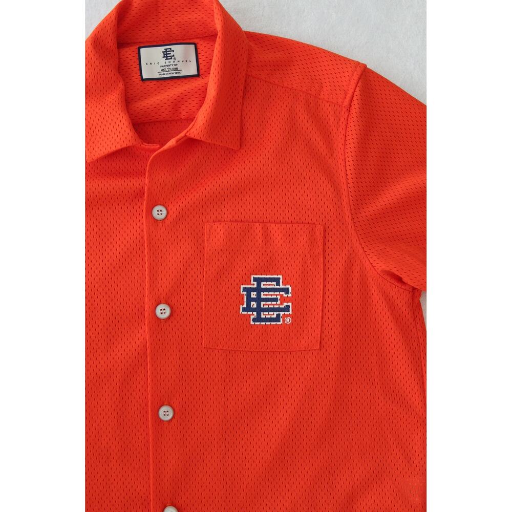Eric Emanuel Mesh Short Sleeve Collar Button Up Mens Small Orange
